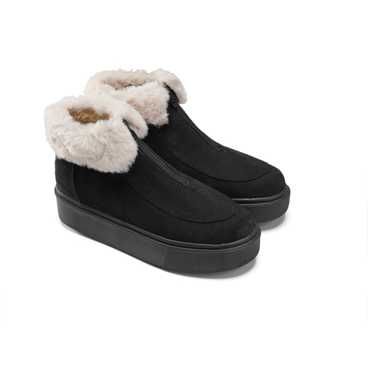 Fur Lined Sneakers for Winter Warmth - Black