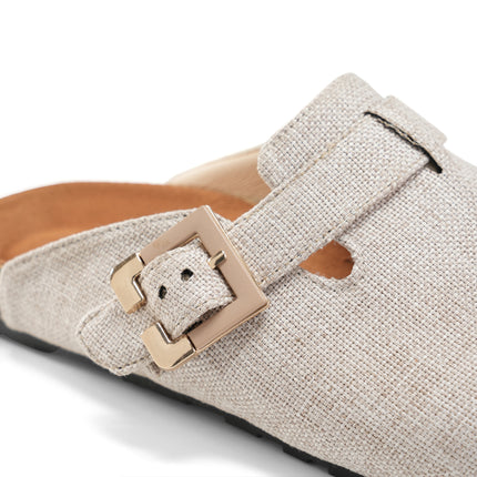 Furry Buckle Flats for Ultimate Comfort and Style - Light Beige