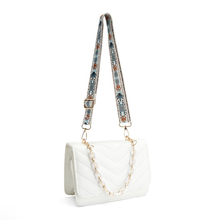 Quilted Bag with Chain Detail - White