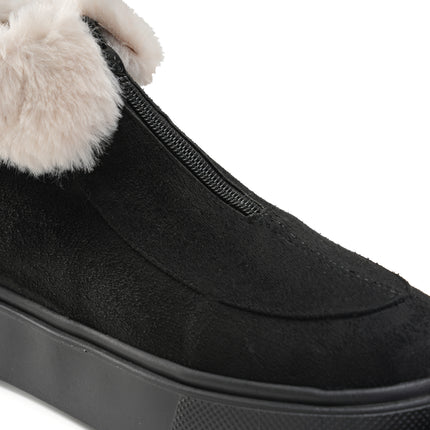 Fur Lined Sneakers for Winter Warmth - Black