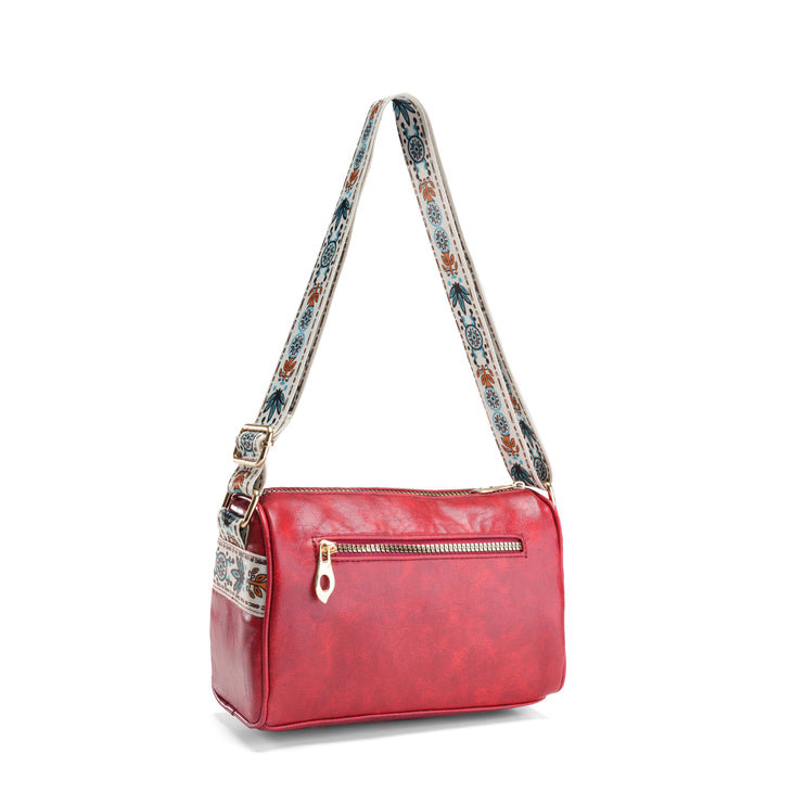 Boho-Inspired Shoulder Bag - Red