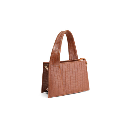 The Luxe Croc Textured Handbag - Camel