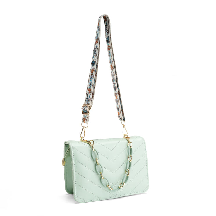 Quilted Bag with Chain Detail - Mint Green