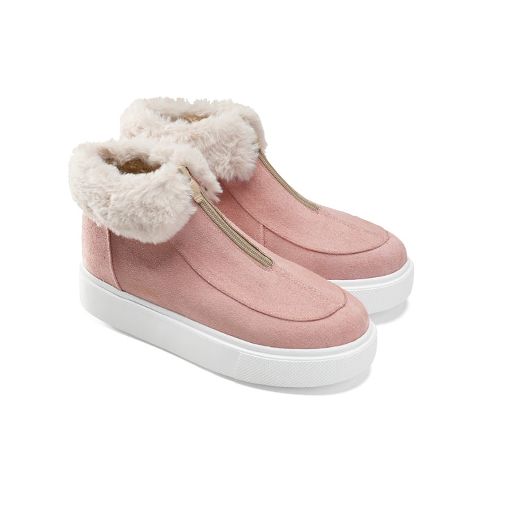 Fur Lined Sneakers for Winter Warmth - Pink