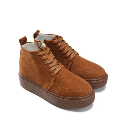 High Top Sneakers with Side Zip Detail - Brown