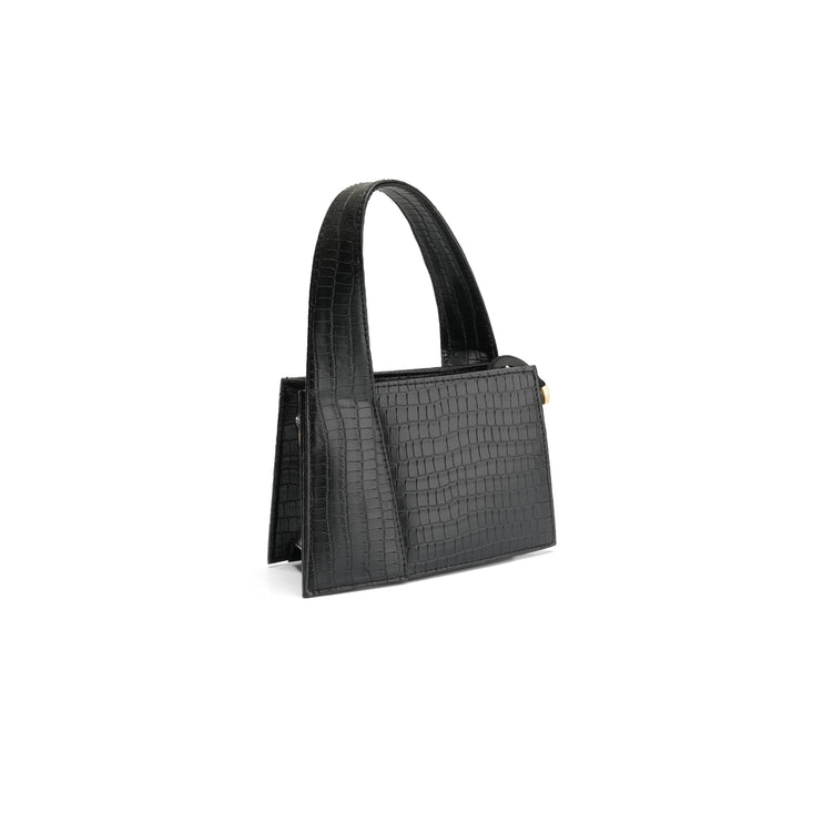 The Luxe Croc Textured Handbag - Black