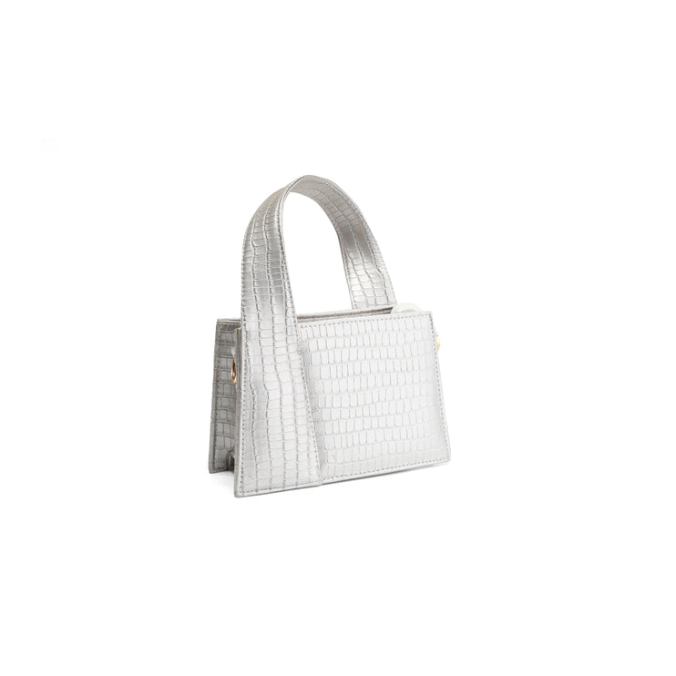 The Luxe Croc Textured Handbag - Silver