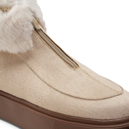 Fur Lined Sneakers for Winter Warmth - Beige