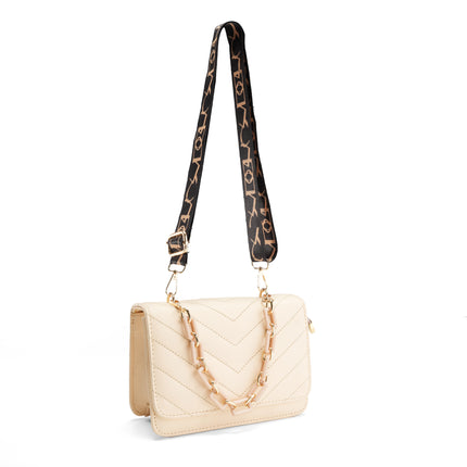 Quilted Bag with Chain Detail - Beige