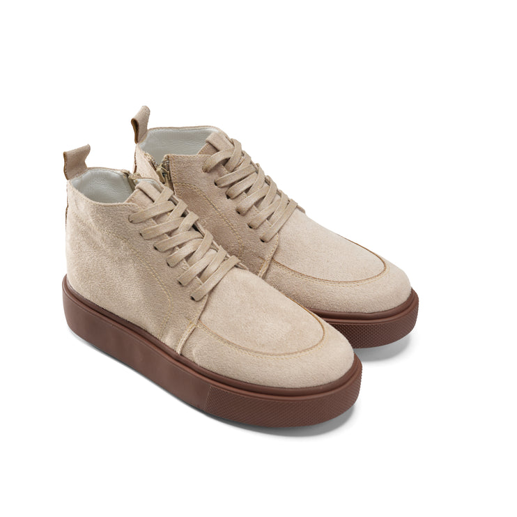 High Top Sneakers with Side Zip Detail - Beige