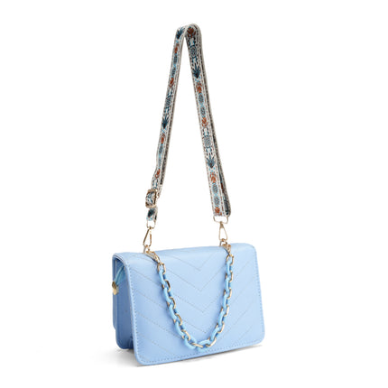 Quilted Bag with Chain Detail - Baby Blue