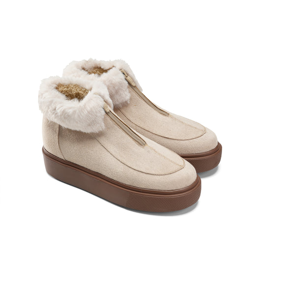 Fur Lined Sneakers for Winter Warmth - Beige