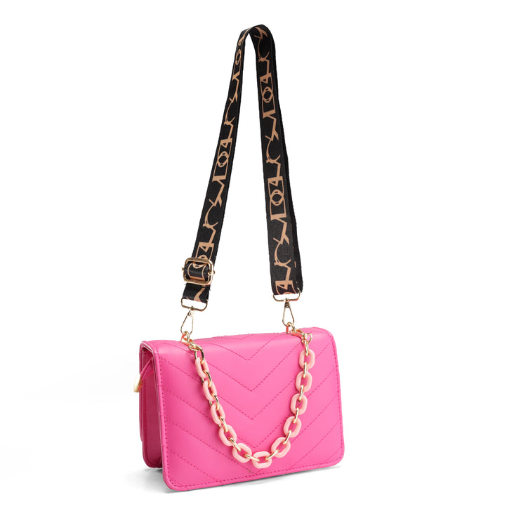 Quilted Bag with Chain Detail - Pink