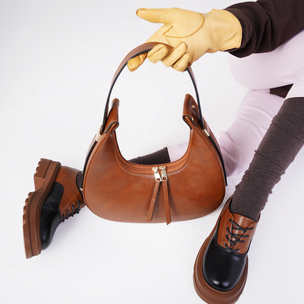 Semic | Faux Leather Hand / Cross Bag - Camel