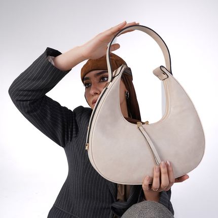 Semic | Faux Leather Hand / Cross Bag - Beige