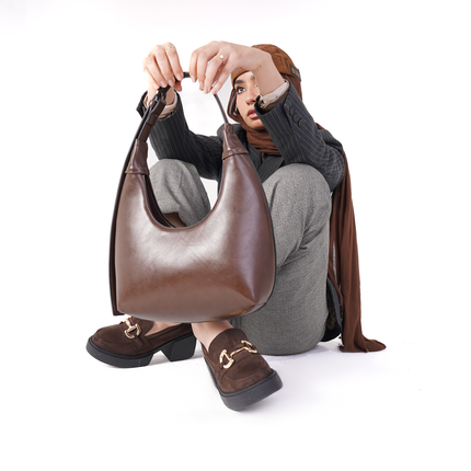 Chicac | Faux Leather Hobo Bag - Brown