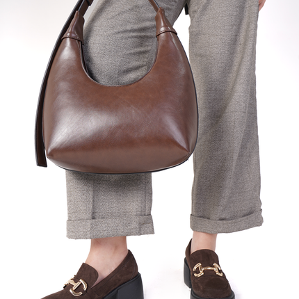 Chicac | Faux Leather Hobo Bag - Brown