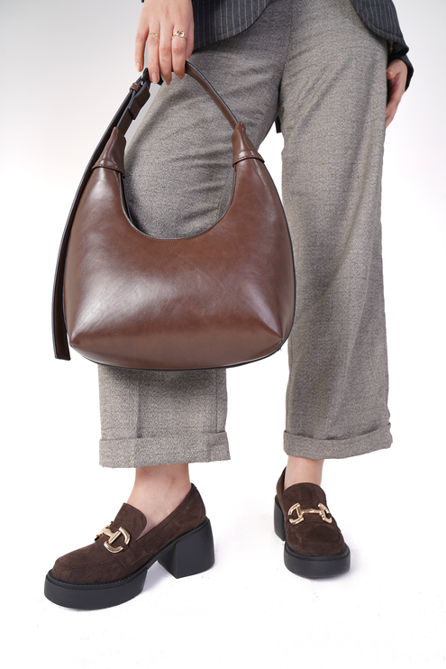 Chicac | Faux Leather Hobo Bag - Brown