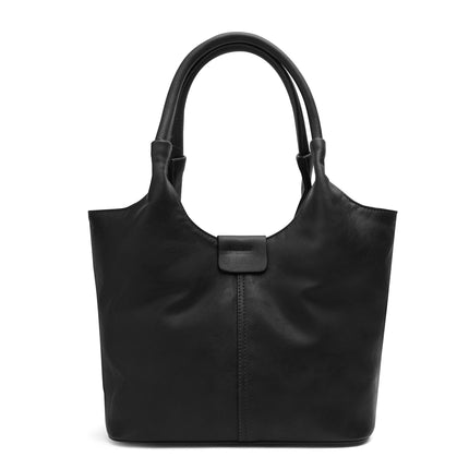 Oval | Plain Leather Hobo Bag - Black