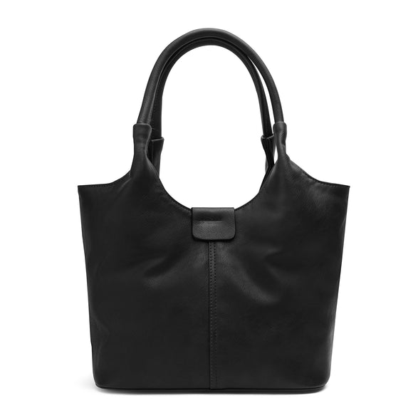 Oval | Plain Leather Hobo Bag - Black