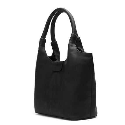 Oval | Plain Leather Hobo Bag - Black