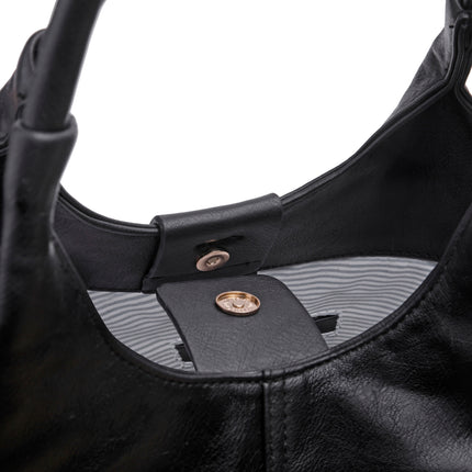 Oval | Plain Leather Hobo Bag - Black