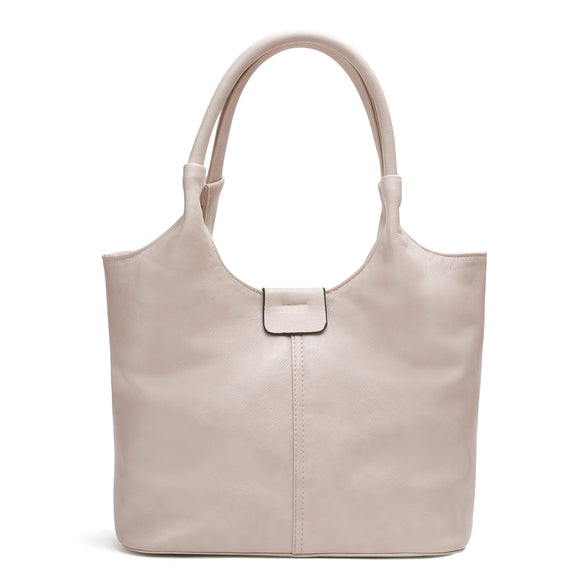 Oval | Plain Leather Hobo Bag - Beige