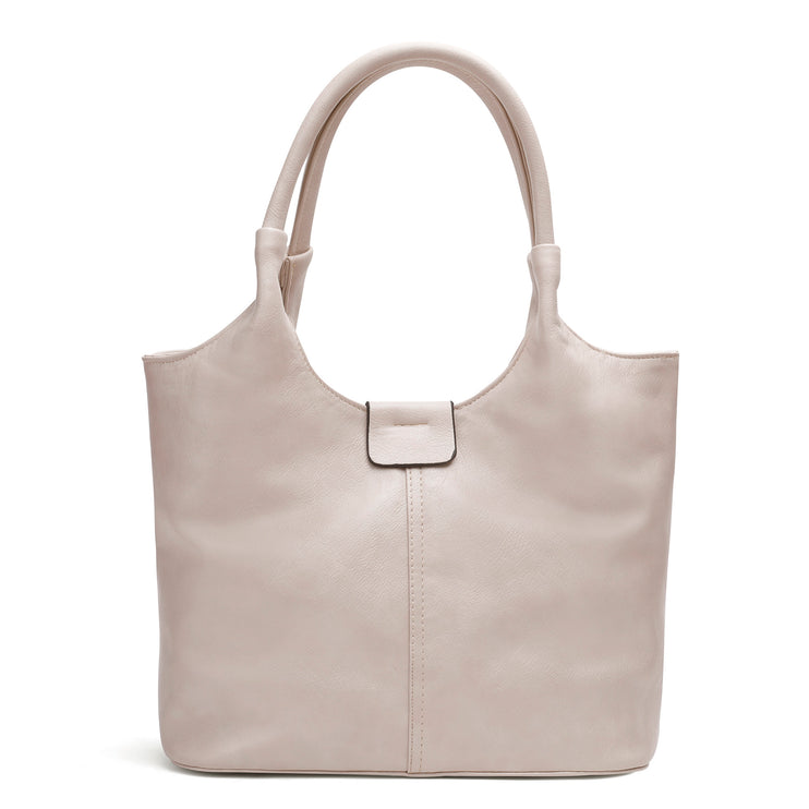 Oval | Plain Leather Hobo Bag - Beige